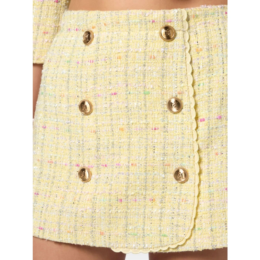 Elisabetta Franchi Gele Bouclé Wikkelrok Geborduurde Scallop Yellow Dames