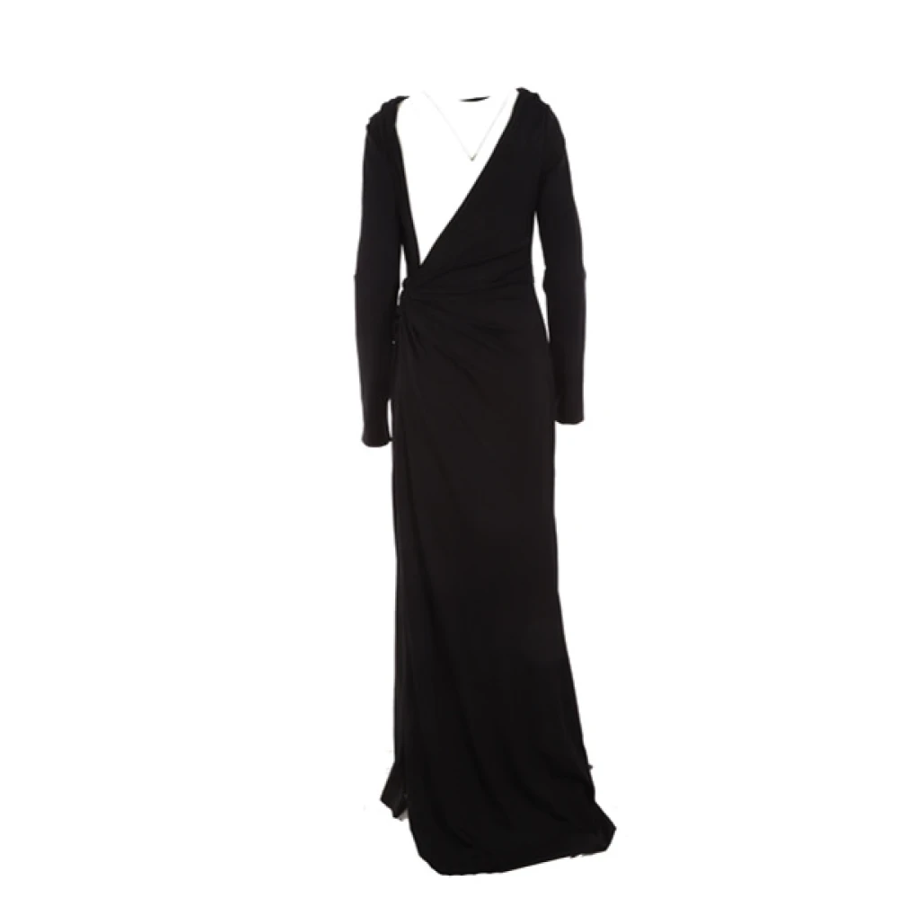 Del Core Zwarte Lange Jersey Sablé Jurk met Boothals en Zijdelingse Split Black Dames