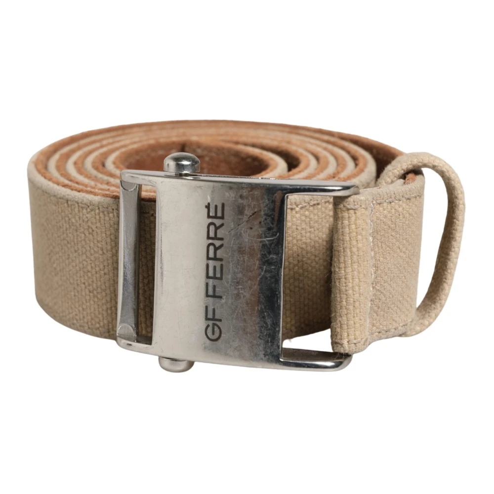 Gianfranco Ferré Unisex Beige Canvas Metal Buckle Cintura Belt