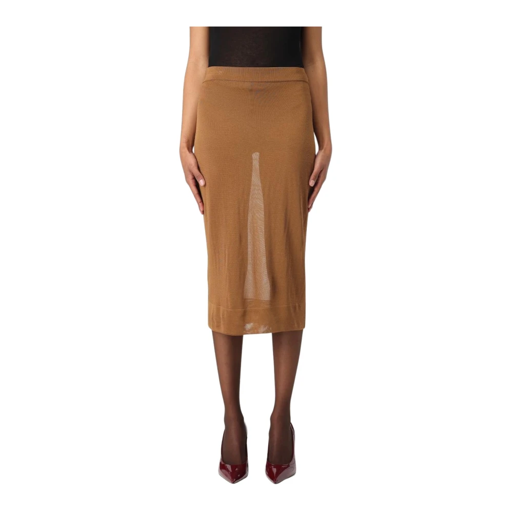 Saint Laurent Women's Brown Midi Pencil Knit Skirt