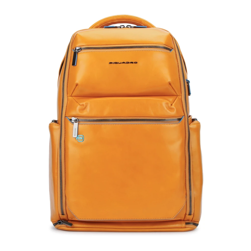 Piquadro Leren Laptop Rugzak met 2 Comparti ten Yellow Unisex