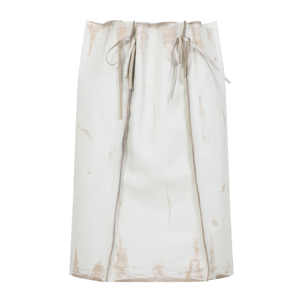 Prada Women's White Leather Midi Skirt With Bow Details