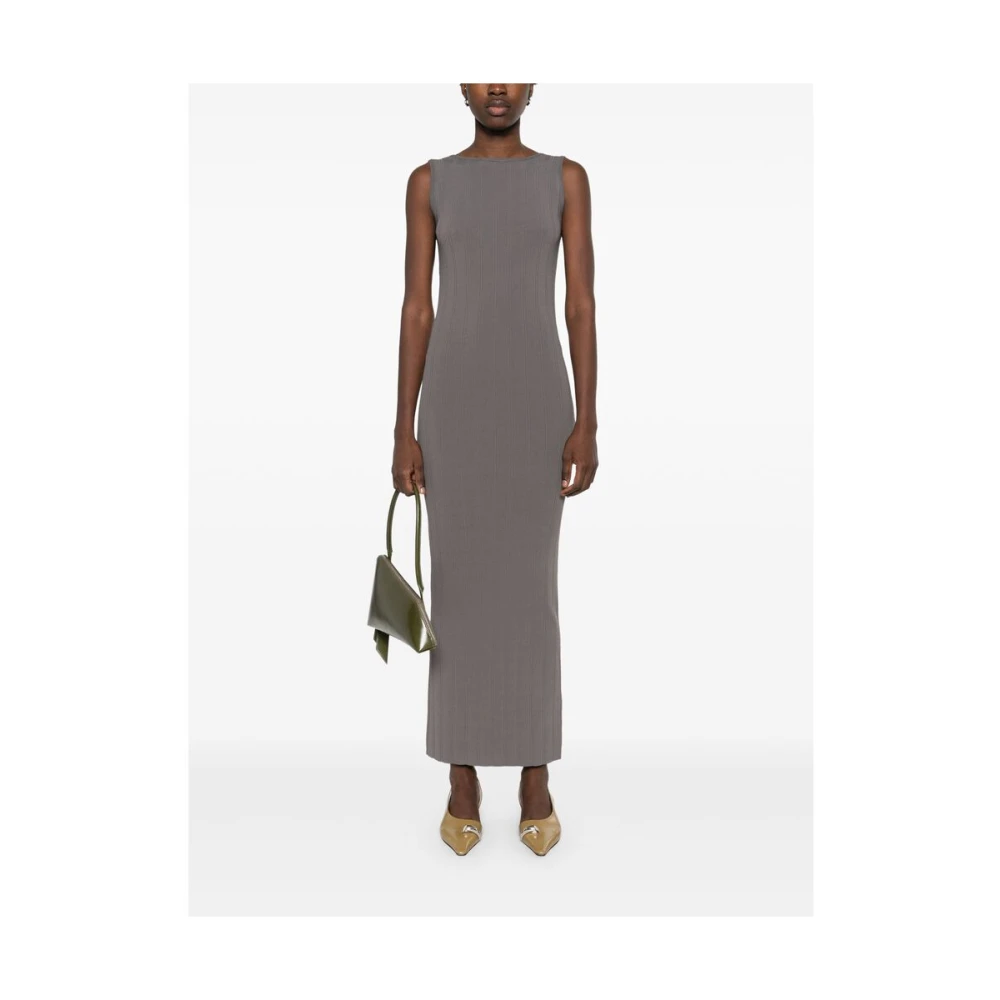 Remain Birger Christensen Vierkante Open Rug Ronde Hals Jurk Gray Dames
