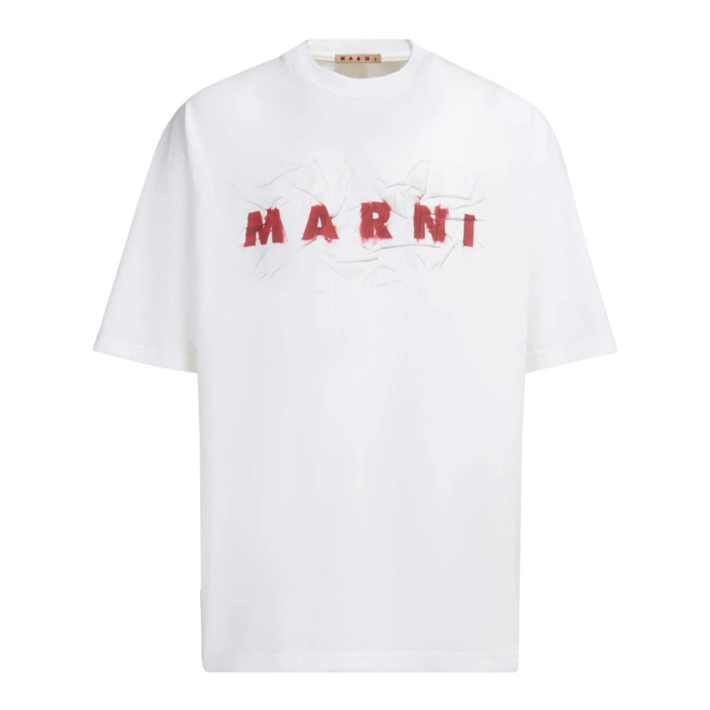 Marni Wit Jersey Logo T-shirt White Heren