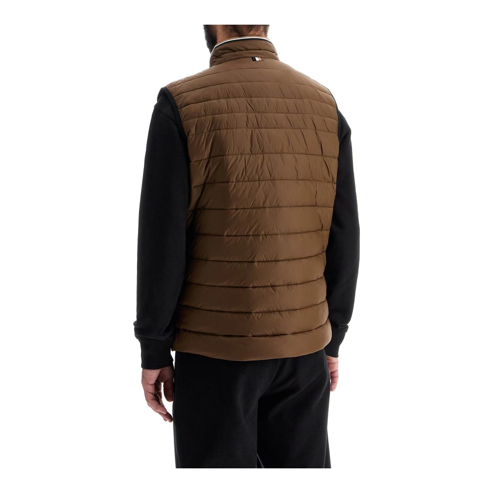 Boss Gewatteerde groene polyester vest met rits Green Heren