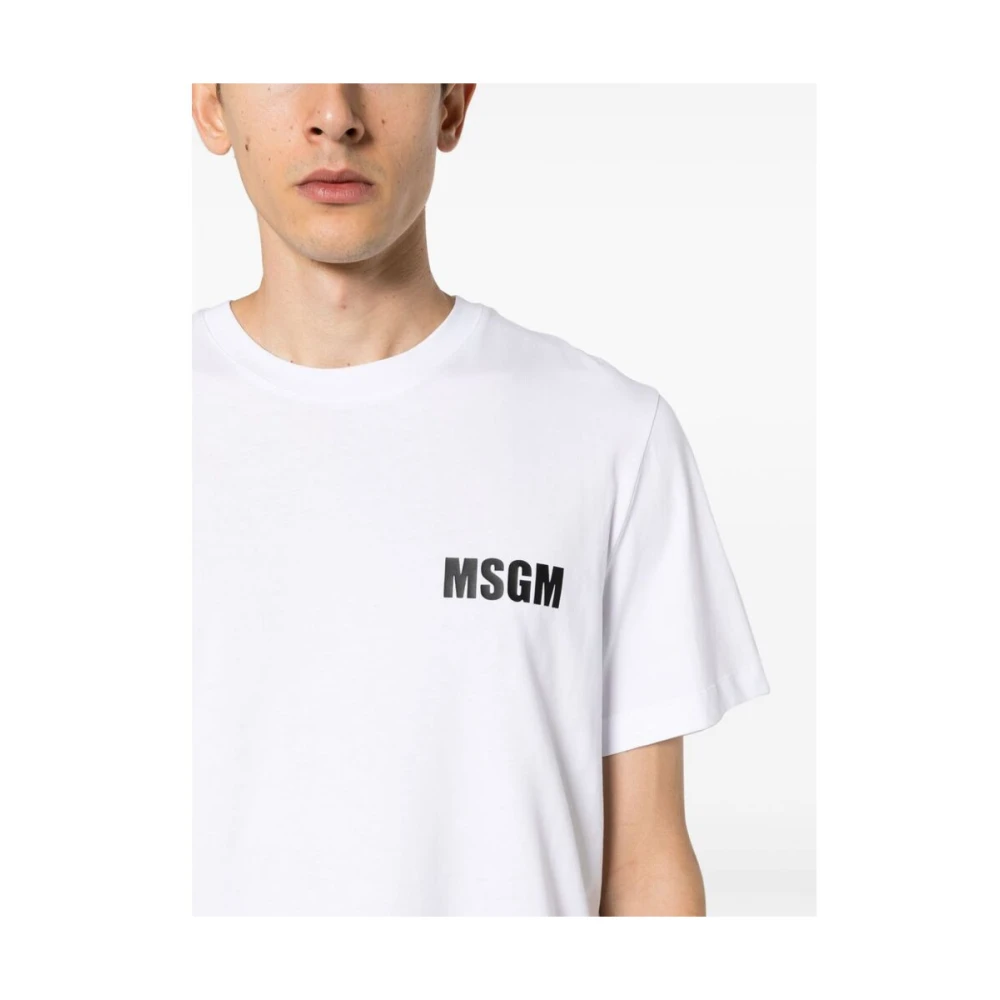 Msgm Logo Print Crew Neck T-shirt White Heren