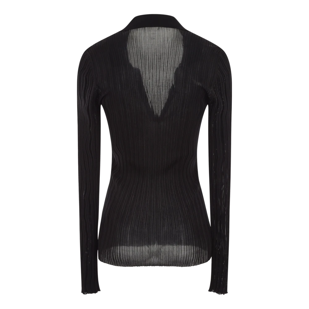 Durazzi Milano Zwart Geribbeld Zijden Polo Shirt Black Dames