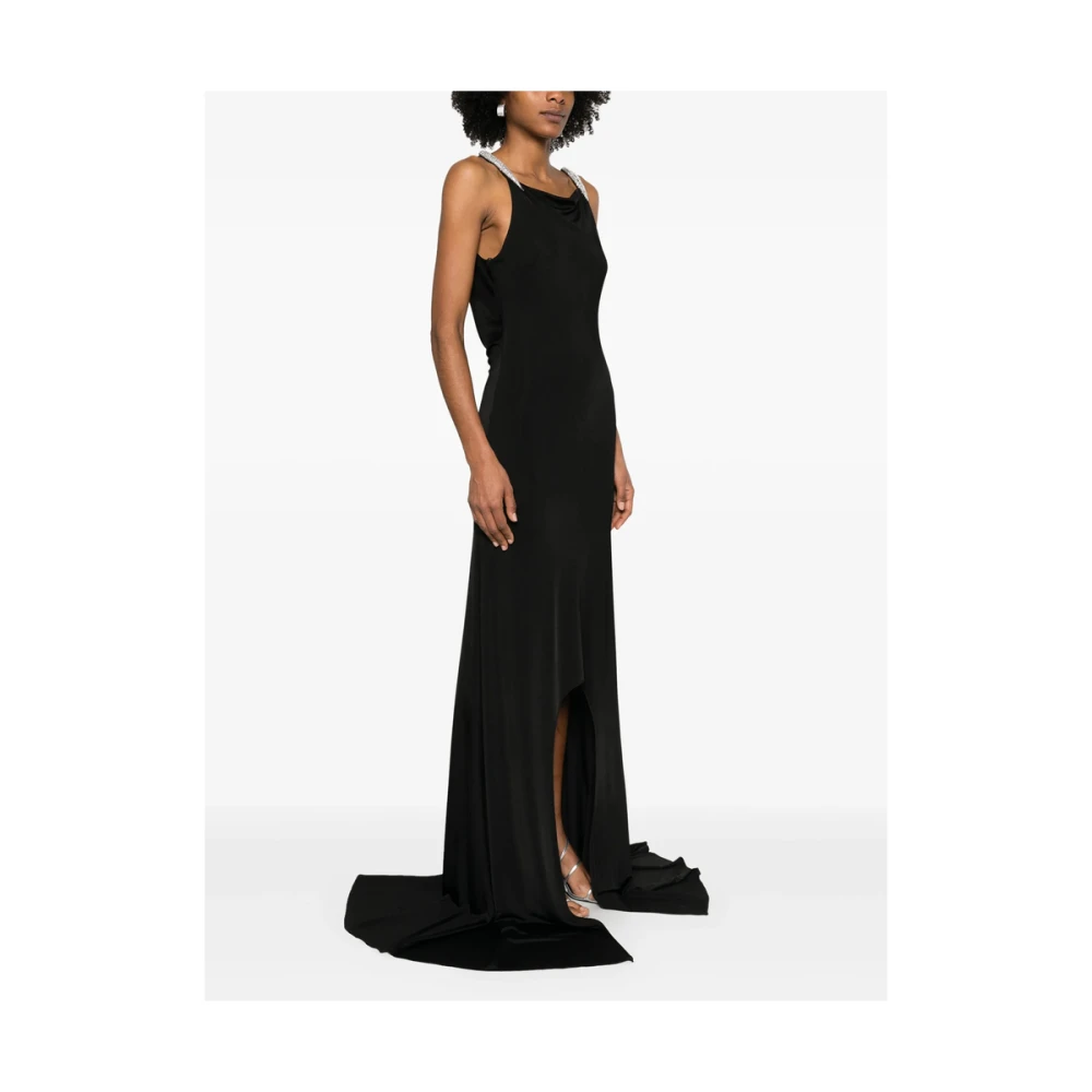 David Koma Zwarte Cowl Neck Dubbele Trein Jurk Black Dames