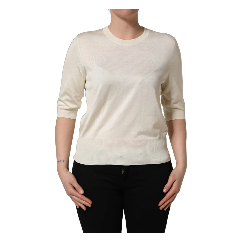 Dolce & Gabbana Women's White Crew Neck Pullover - Round-Neck Knitwear - 4XL - Knitwear