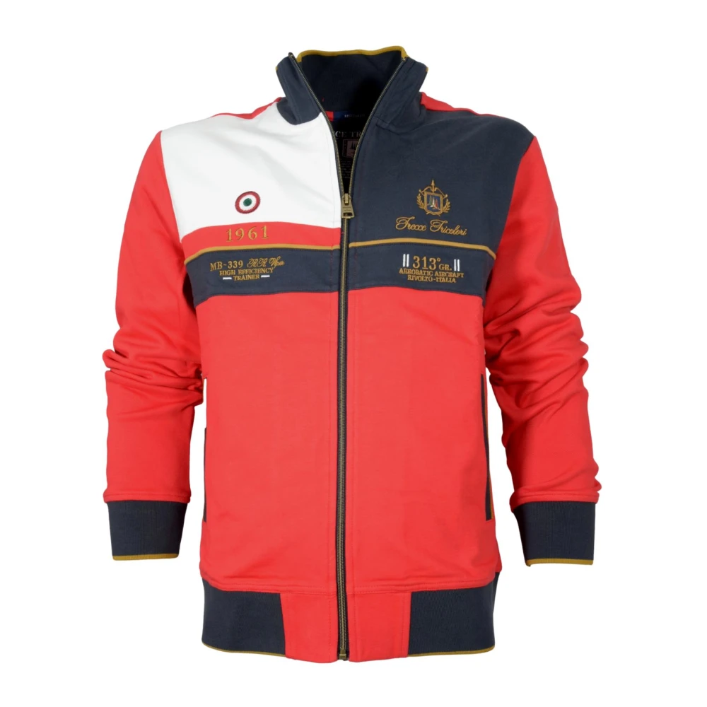 Aeronautica Militare Uomo Rosso Felpa Frecce Tricolori Ricamate