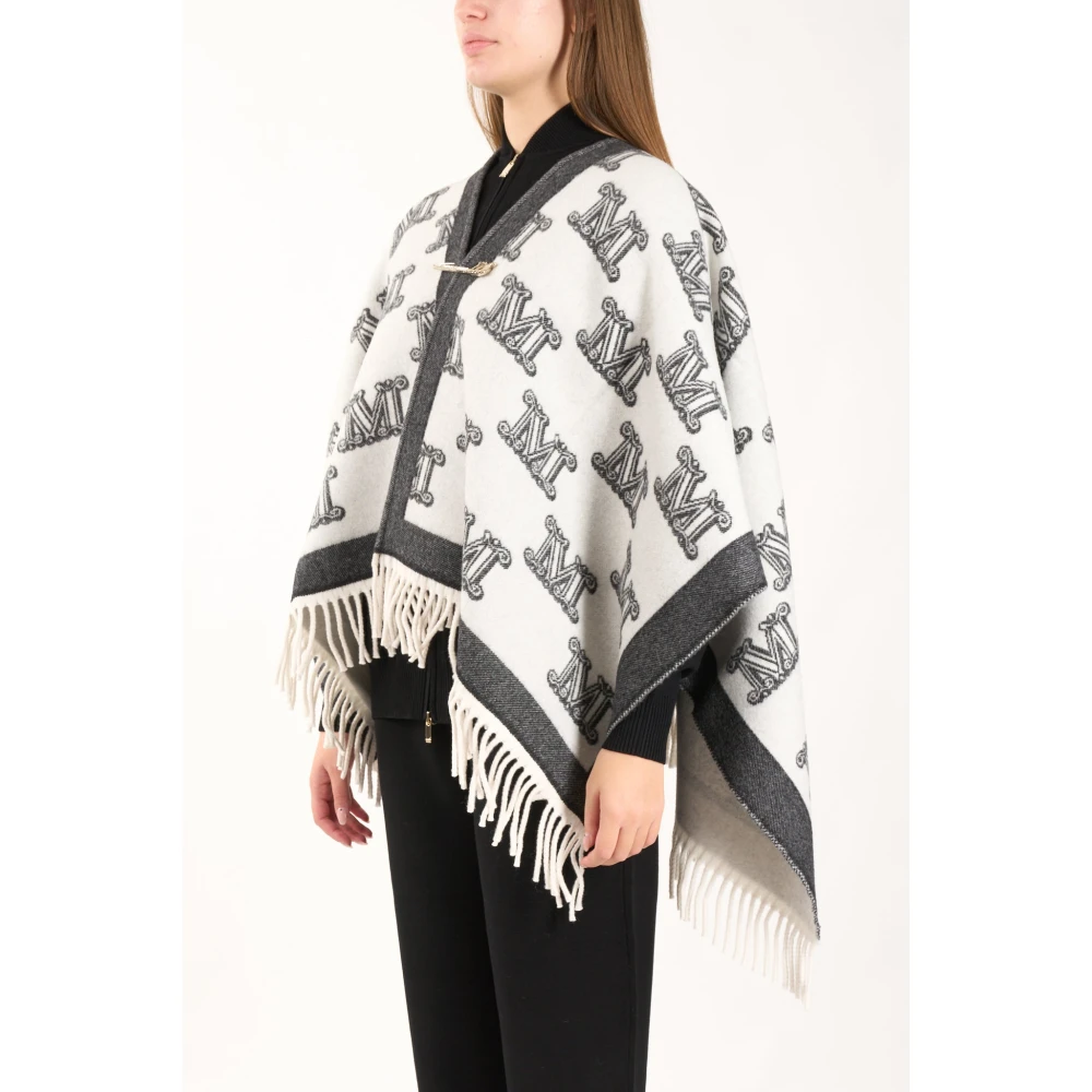 Max Mara Studio Monogram Jacquard Wollen Poncho met Franjes Multicolor Dames