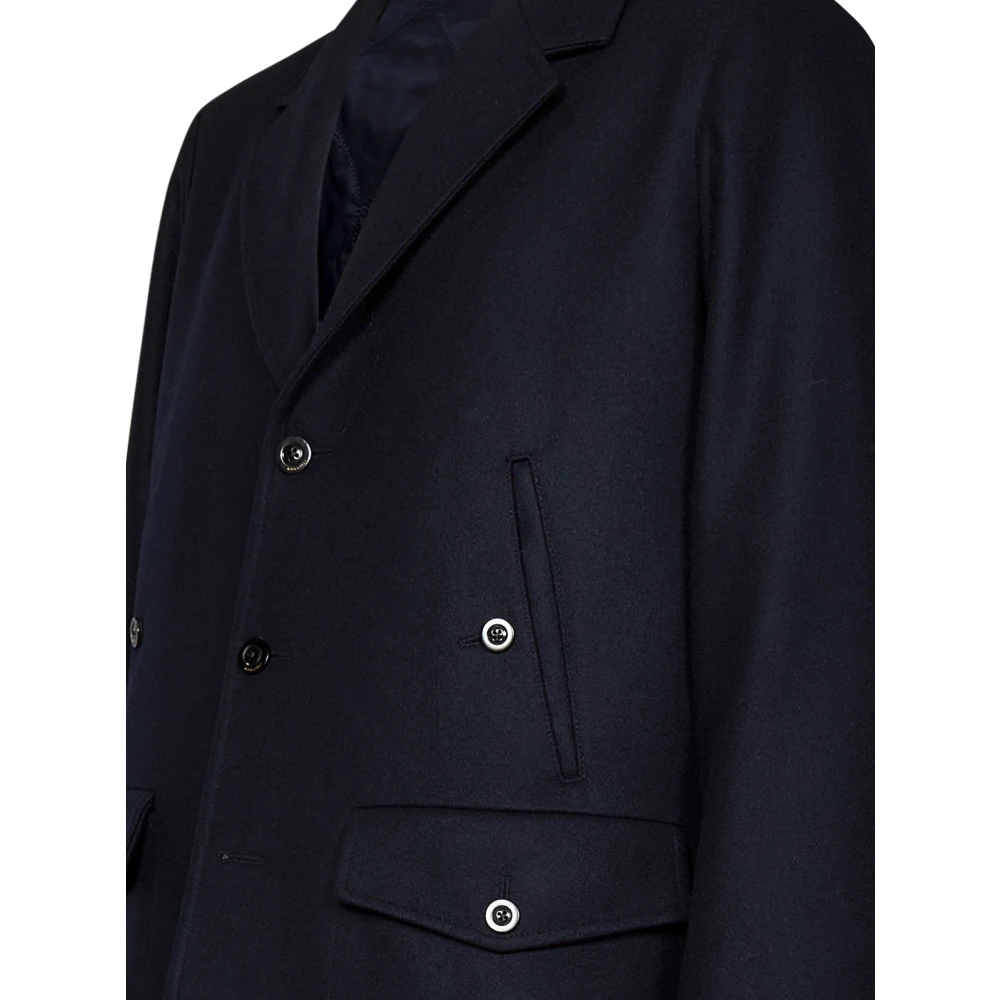Boglioli Blauwe Wol Kasjmier Jas Revers Kraag Blue Heren