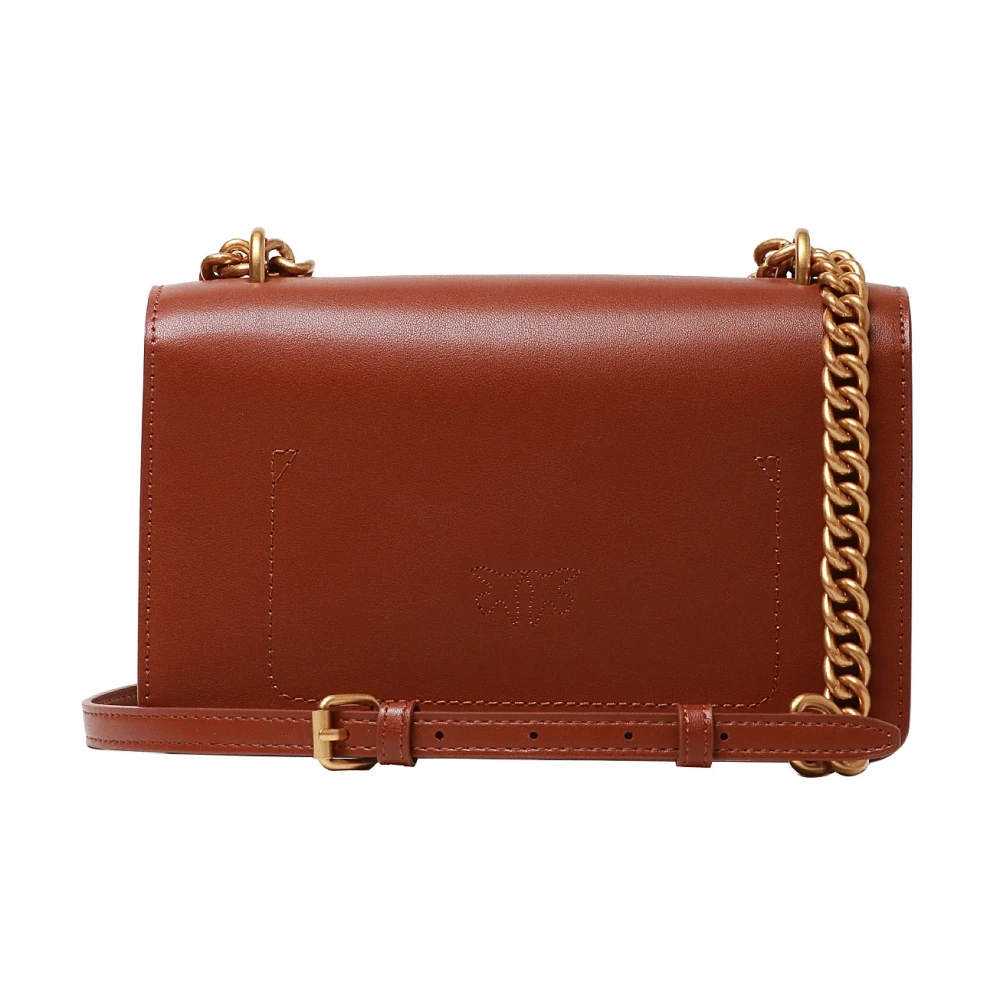 pinko Bruine leren schoudertas Love Birds Brown Dames