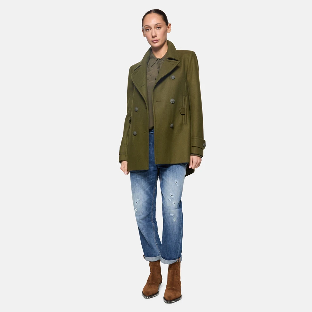 Dondup Dubbelrijige Peacoat met Cashmere Detail Green Dames