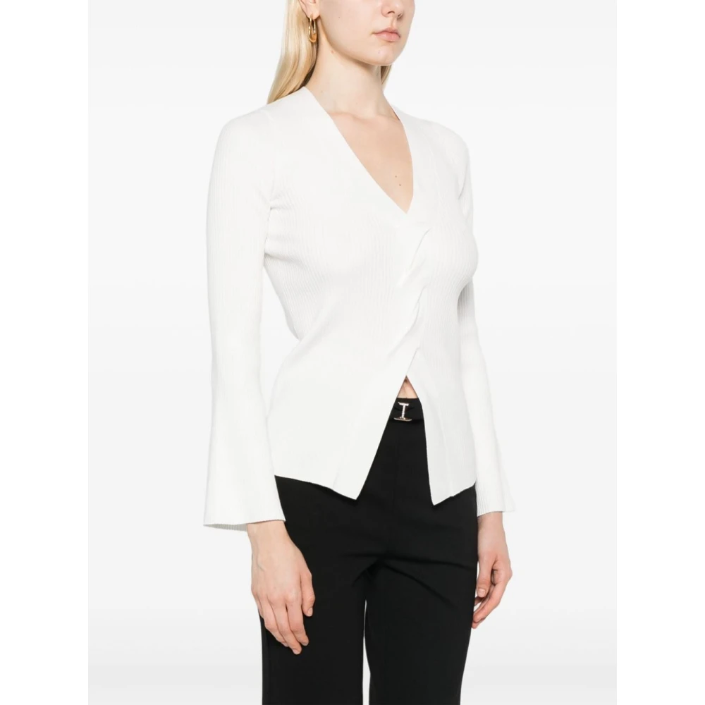 Twinset Geribbelde V-hals Sweaters Room Beige Dames