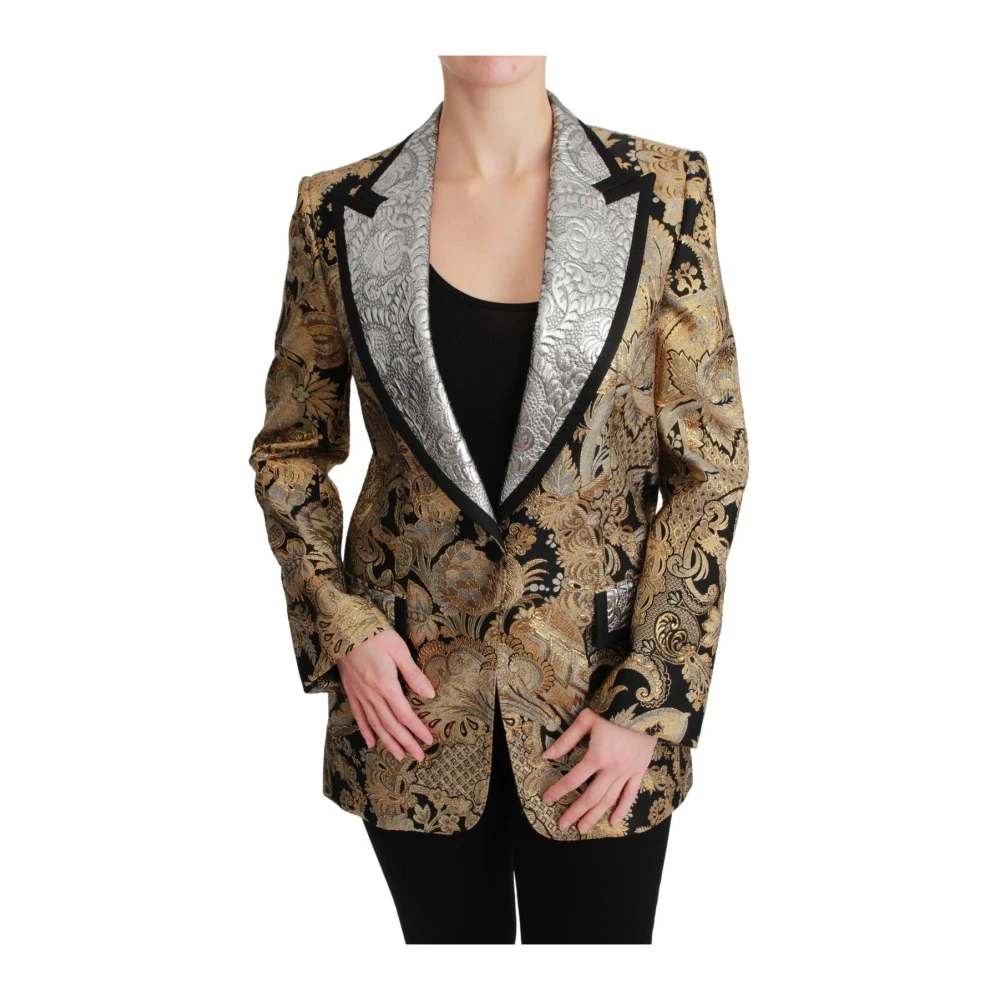 Dolce & Gabbana Women's Multicolor Blazers, Xs, Floral Jacquard Blazer With Silver Lapel