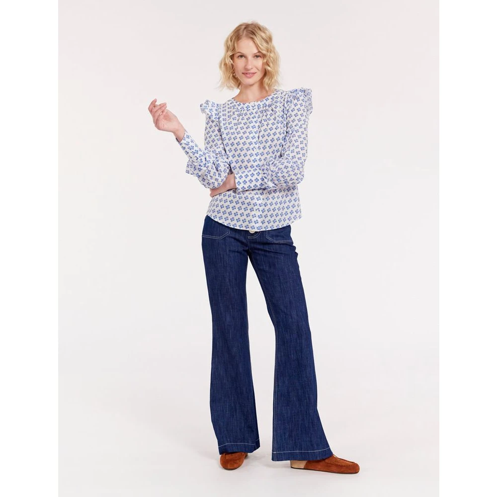 Ines De La Fressange Paris Moderne Gerimpelde Katoenen Top Blue Dames