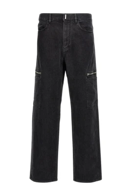 Svarta Cargo Jeans med Dragkedjedetalj