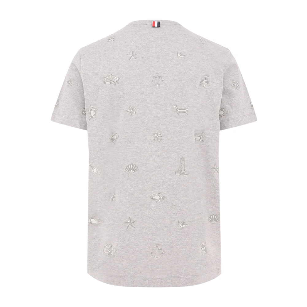Thom Browne Geborduurd katoenen T-shirt met nautische details Gray Heren