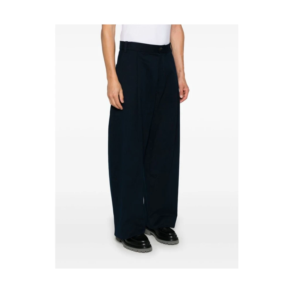 Studio Nicholson Navy Blue Wide Leg Broek Blue Heren
