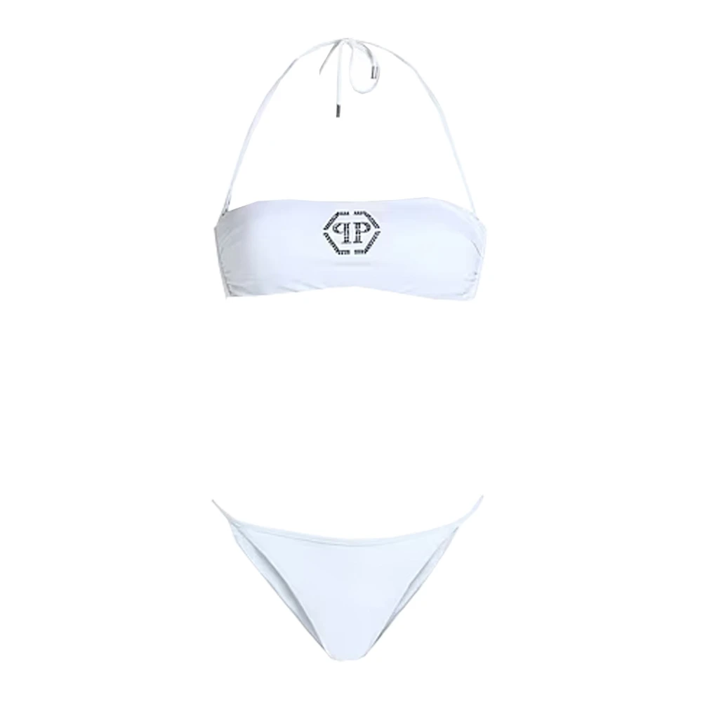 Philipp Plein Witte Bandeau Bikini met Kristal Logo White Dames