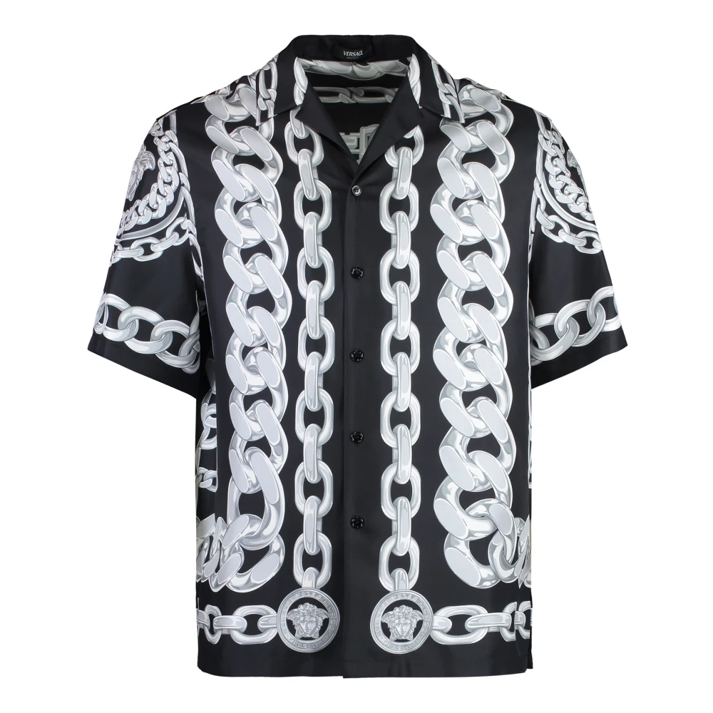 Versace Stijlvolle herenshirts in zwart en zilver Black Heren