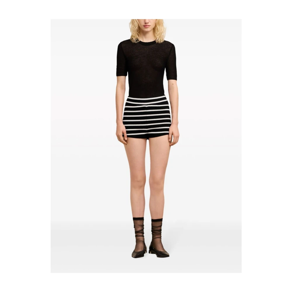 Ami Paris Gestreepte Zwarte Shorts met Hoge Taille Black Dames