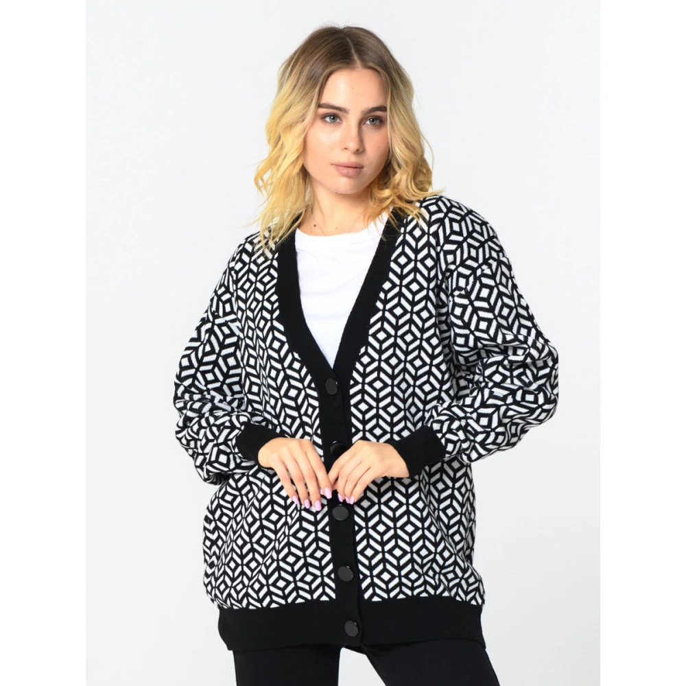 Cesare Gaspari Geometrische Gebreide Vest Black Dames