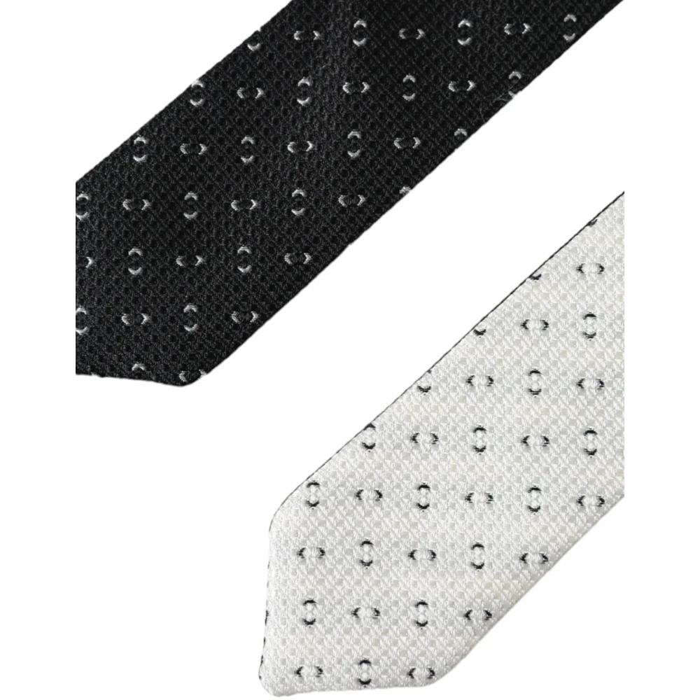 Dolce & Gabbana Zwart Wit Patroon Verstelbare Stropdas Black Heren