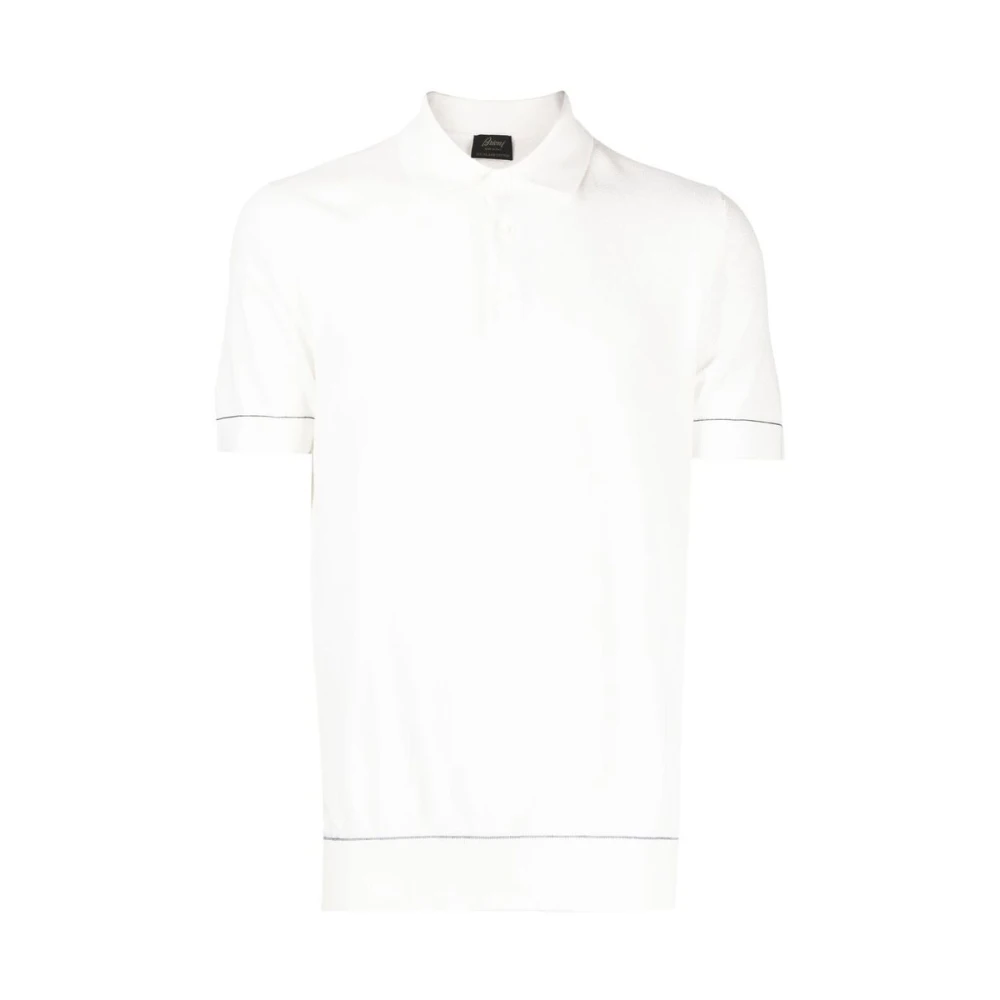 Brioni Katoenen Piqué Polo Shirt White Heren