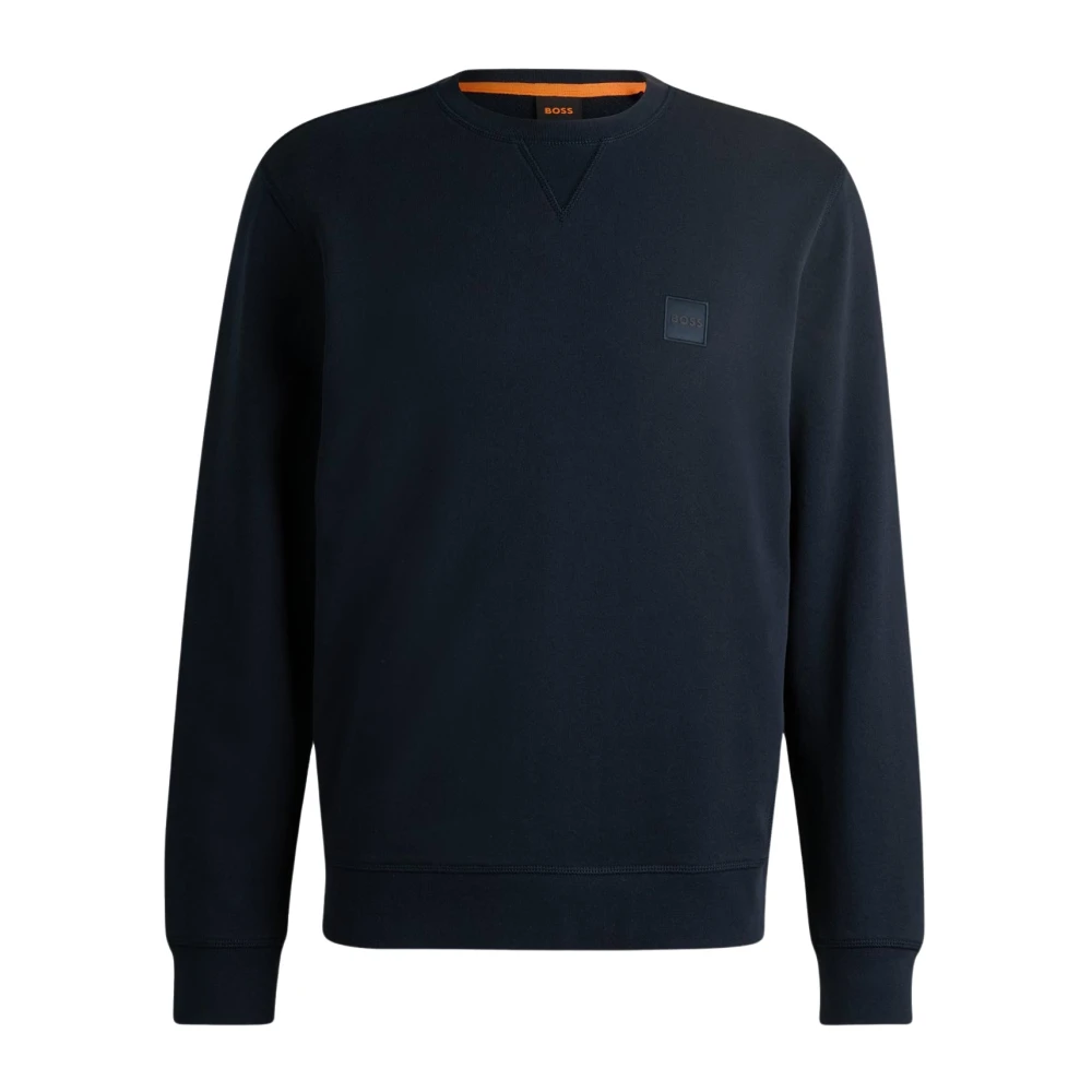 Hugo Boss Blauwe Casual Sweater Franse Terry Logo Blue Heren