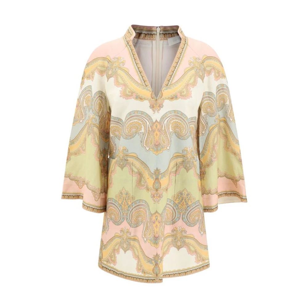 Zimmermann Diepe V-Hals Tuniek Jurk met Wijde Mouwen Multicolor Dames