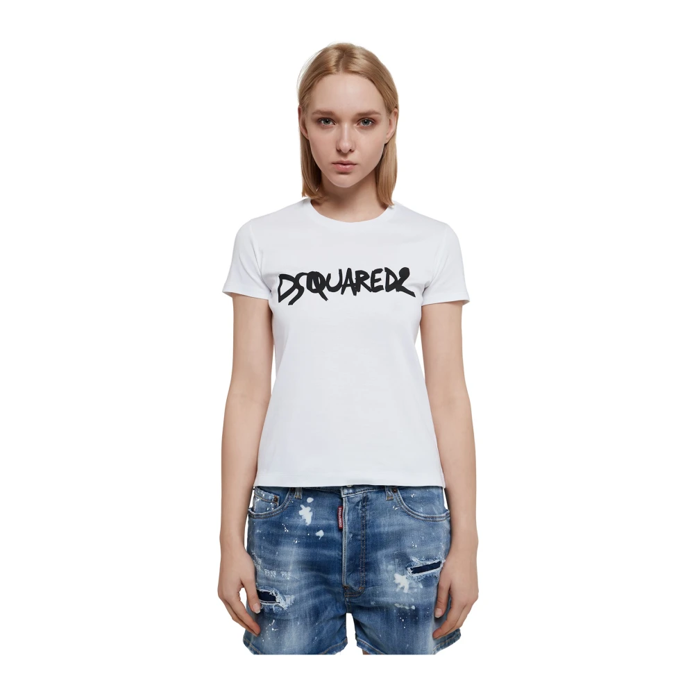 Dsquared2 Logo Painted T-shirt in het wit White Dames