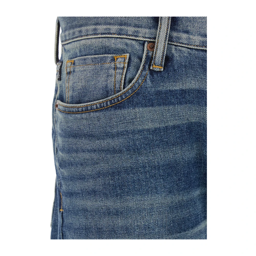Tom Ford Blauwe Denim Five Pocket Jeans met Logo Patch Blue Heren