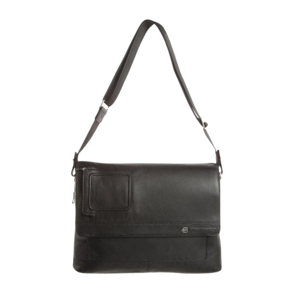 Piquadro Mannelijk Zwart Leren Messenger Tas Laptop Mannen