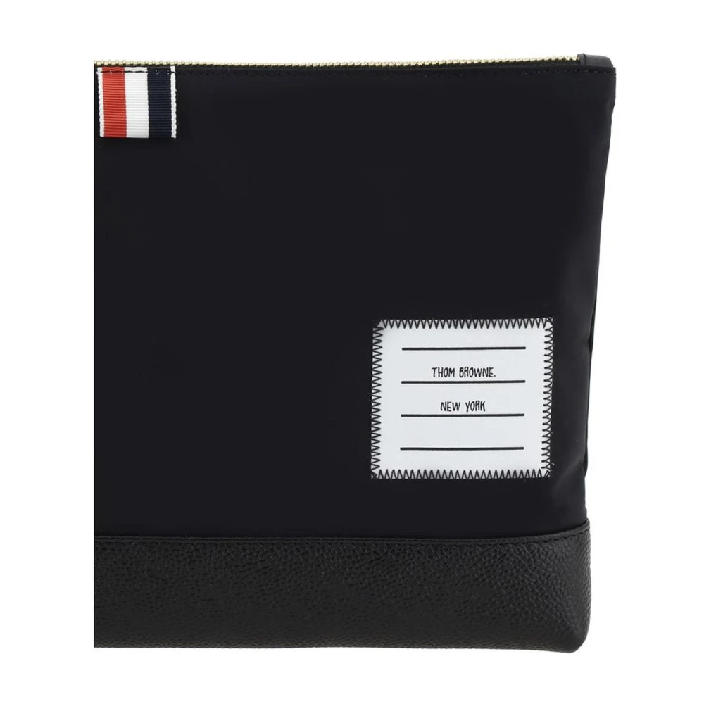 Thom Browne Pouch Tas met Bovenrits en Leren Basis Black Heren