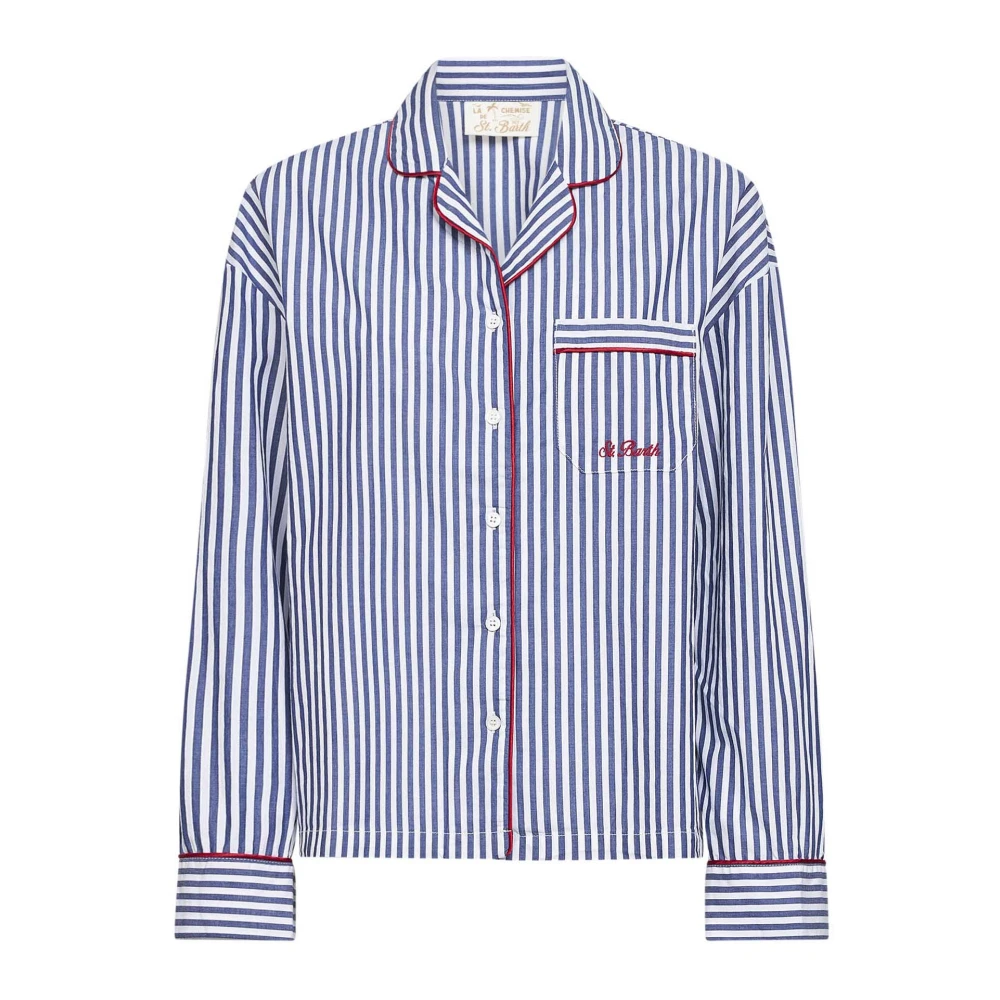 Mc2 Saint Barth , Shirts, Female, Multicolor, Xs, Stripes V Piping Shirt