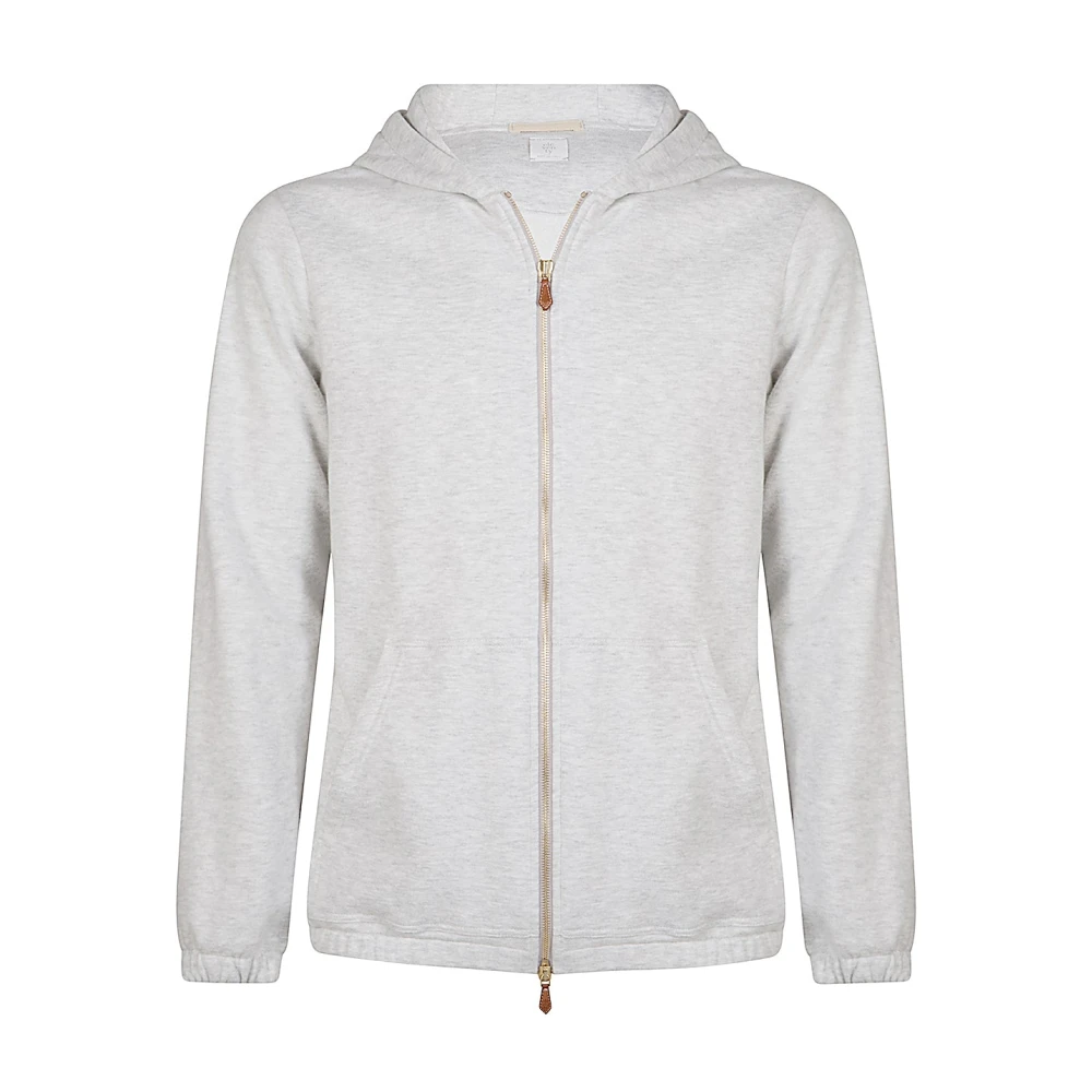 Eleventy Men's Gray Zip-Throughs, 2XL, Sporty Hooded Cotton Cashmere Silk Zip-Up