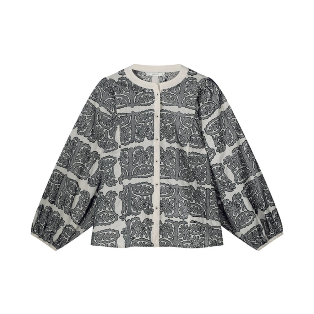 Summum Woman Geborduurde Blouse met Lange Mouwen Gray Dames