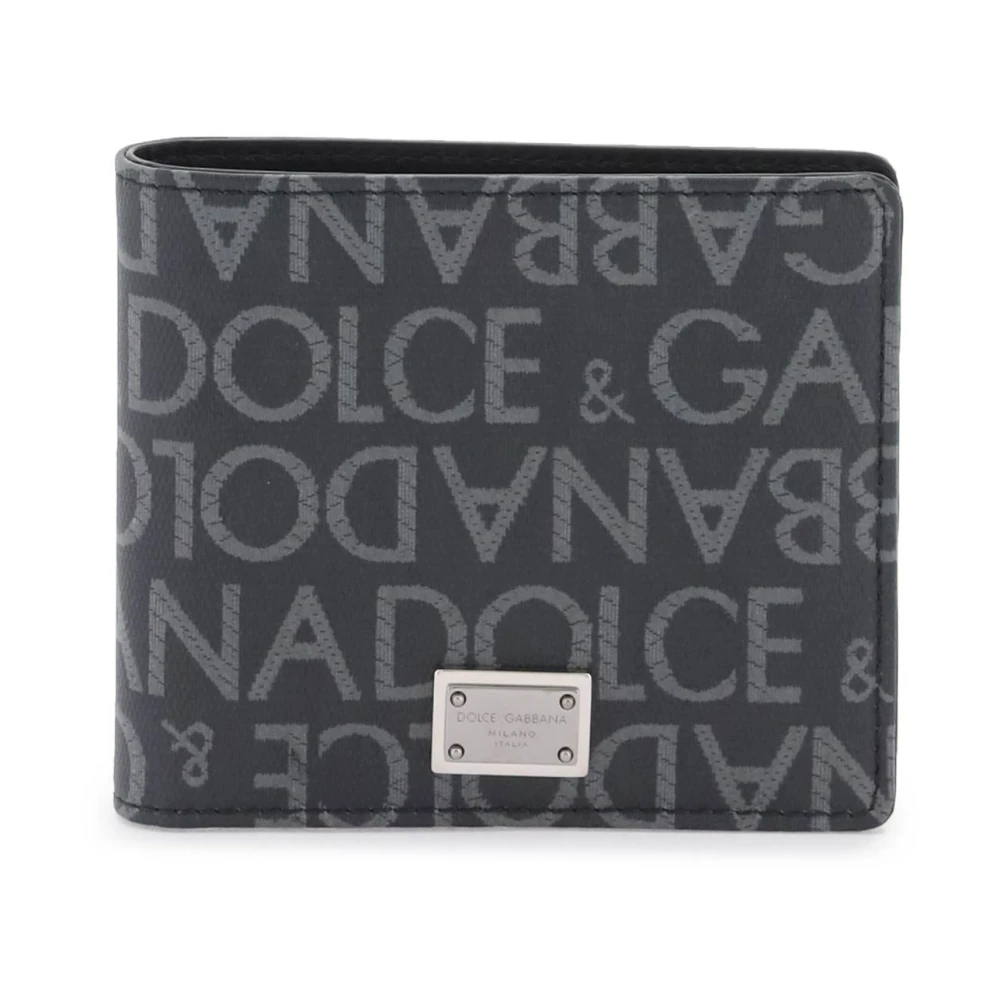 Dolce & Gabbana Logo Jacquard Bi-Fold Portemonnee Gray Heren