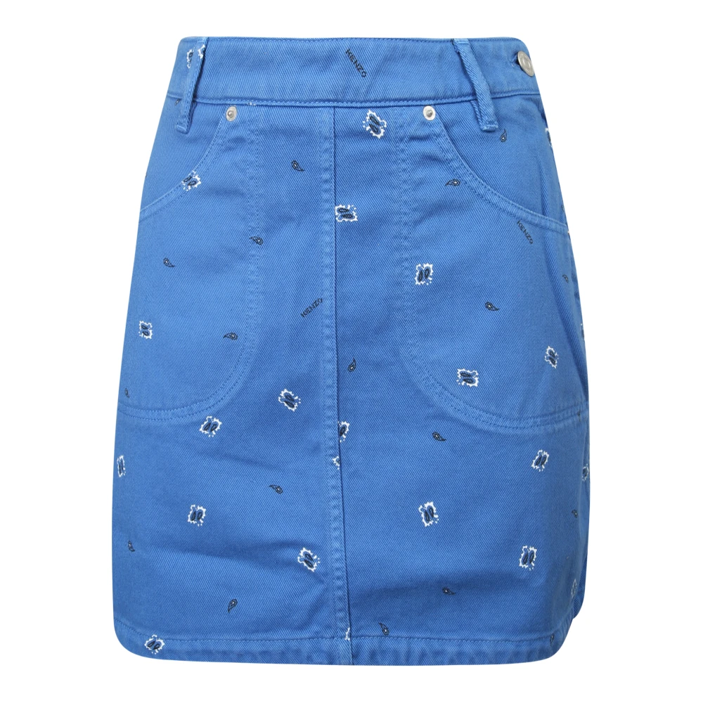 Kenzo Blå Paisley Tryck Hög Midja Kjol