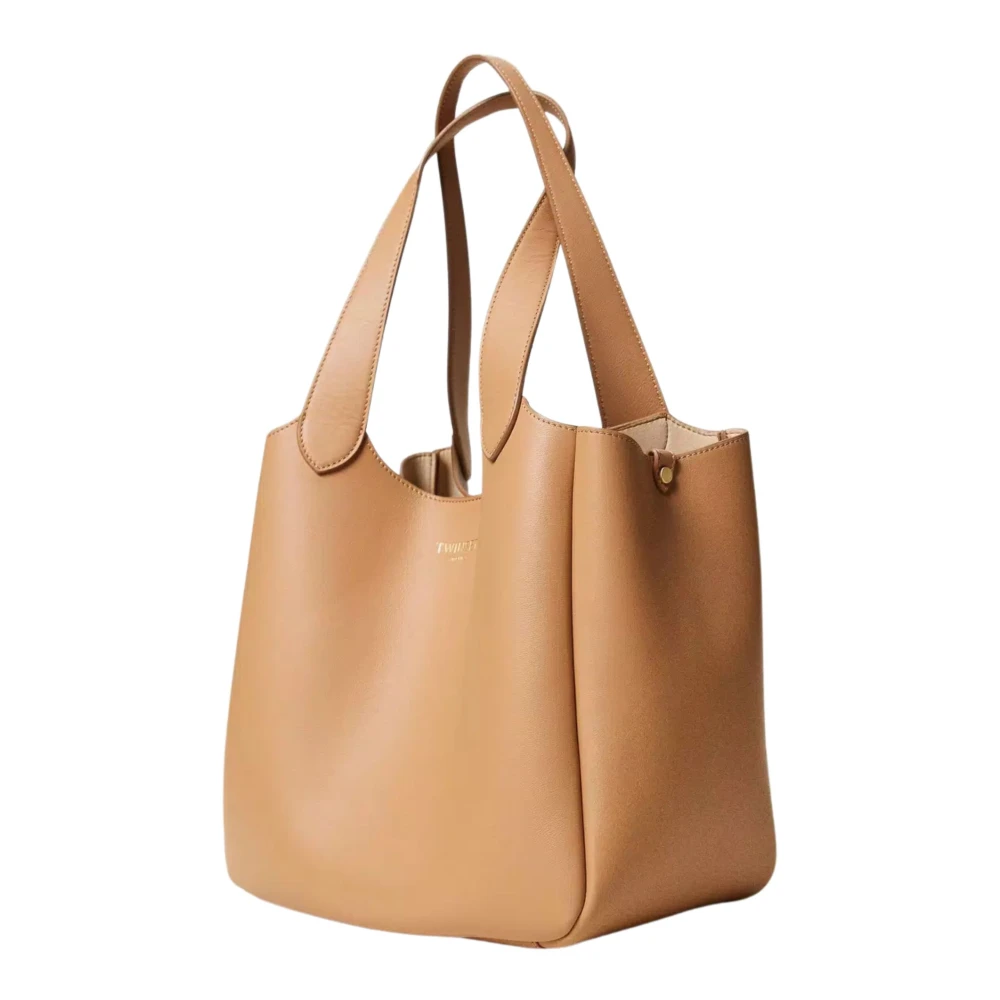 Twinset Bruin Leren Shopper Tas Forever Brown Dames