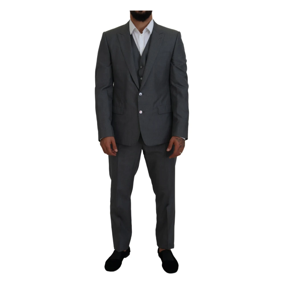 Dolce & Gabbana Men's Gray Single Breasted Suits, 2XL, Martini 3 Piece Slim Fit Suit