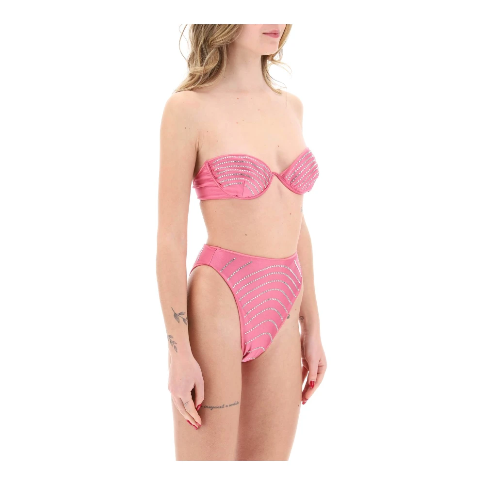 Oseree Rhinestone Bikini Set Metallic Lycra Pink Dames