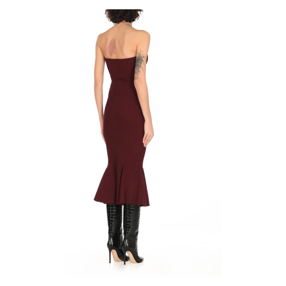 Retrofête Bordeaux Lurex Geribbelde Jurk Vrouw Red Dames
