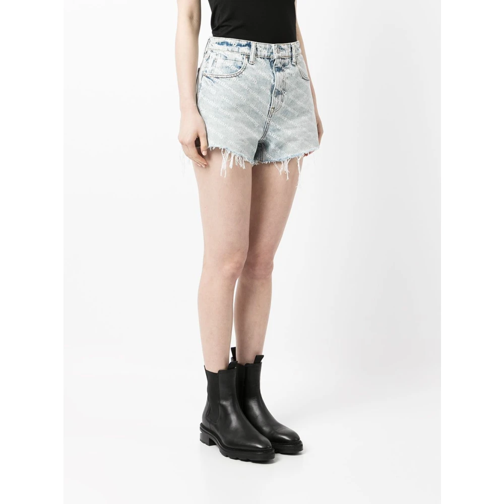 alexander wang Denim Shorts met All-Over Logo Print Blue Dames
