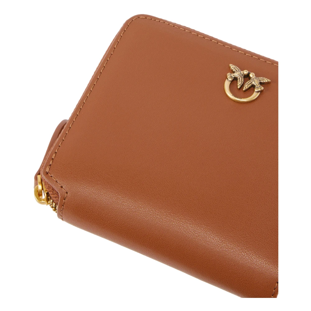 pinko Vierkante leren ritsportemonnee Love Birds Brown Dames