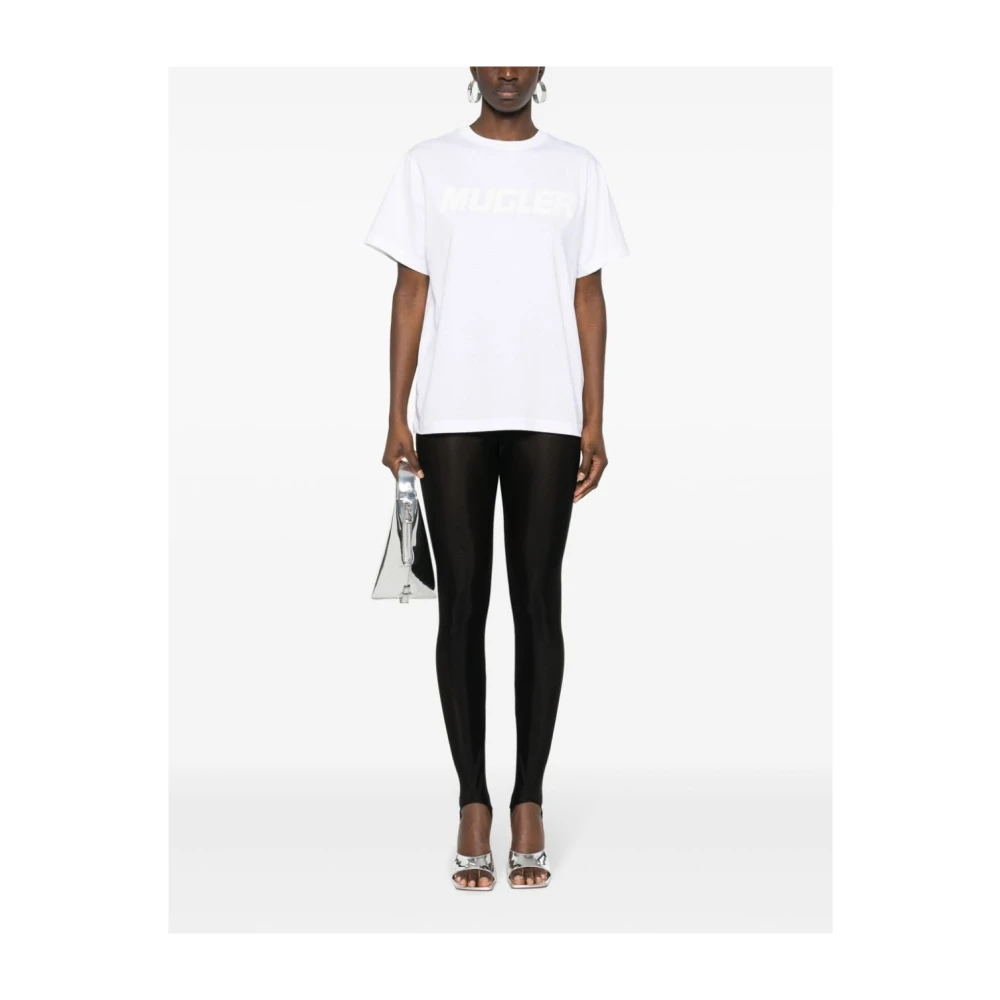 Mugler Wit Katoenen T-shirt met Logo White Dames