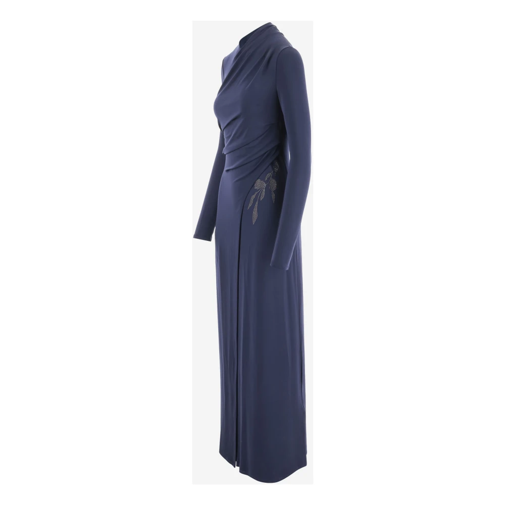 Giorgio Armani Navy Bloemen Geborduurde Maxi Jurk Blue Dames