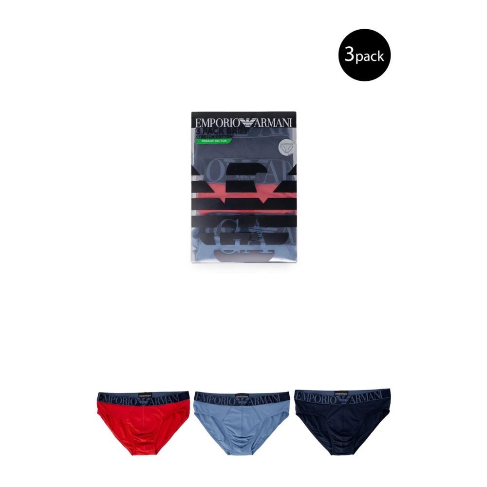 Emporio Armani Blauw Print Stretch Katoenen Briefs Multicolor Heren